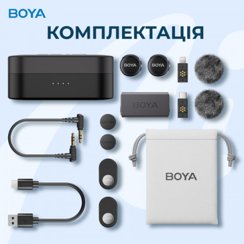 Бездротовий мікрофон BOYA LINK 3-01 Type-C/TRS/Lightning Black Купити в Україні