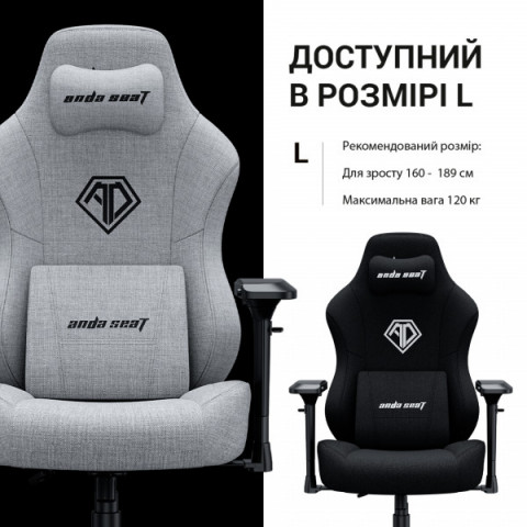 Крісло ігрове Anda Seat Phantom 3 Pro Fabric Dark Gray Size L (AD18YC-06-GB-F) Купити в Україні