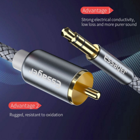 Кабель Essager Monster 3.5 мм - 2xRCA (M/M), 2 м, Grey (EYPZJ-MYA0H)