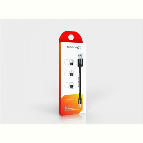 Кабель Grand-X USB-microUSB, Cu, 0.2м, Power Bank, Black (FM-20M)