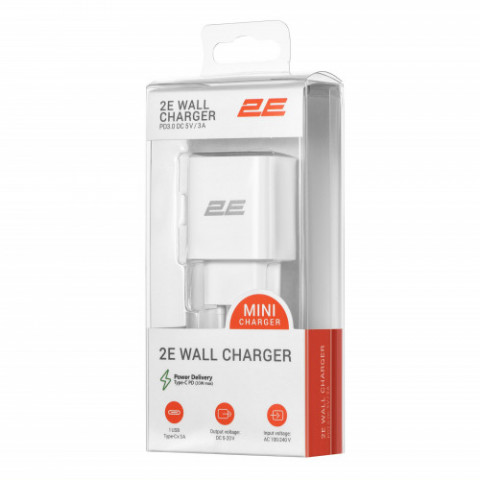 Мережевий зарядний пристрій 2E (1USB 3A) 30W White (2E-WC1USBC30W-W)