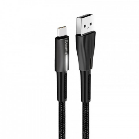 Кабель ColorWay USB - USB Type-C (M/M), Zinc Alloy + Led, 2.4 А, 1 м, Black (CW-CBUC035-BK)