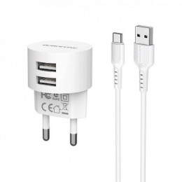 Автомобільний зарядний пристрій Borofone BA23A Brilliant (2USB, 2.4А) White (BA23ACW) + кабель Type-C