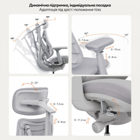 Крісло офісне ергономічне LiberNovo Omni Space Gray 48 см (CP-GW-0000015-00-00) Купити в Україні