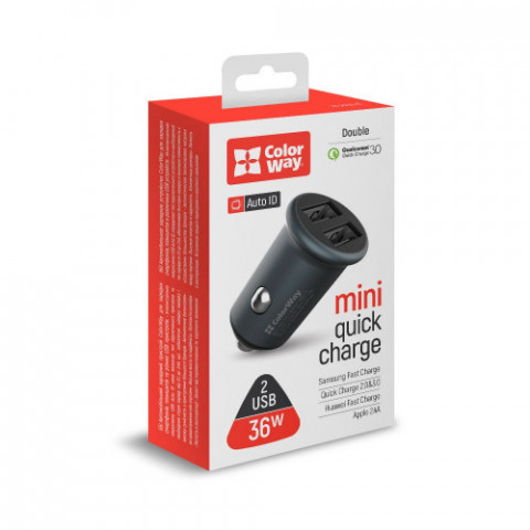 Автомобильний зарядний пристрій ColorWay (2USBx2.4A, 36W) Quick Charge 3.0 Gray (CW-CHA036Q-GR)