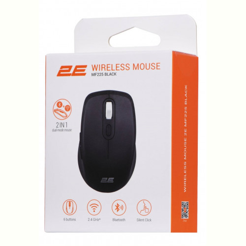 Миша бездротова 2E MF225 Silent WL BT Black (2E-MF225WBK) USB