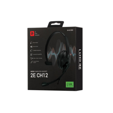 Гарнітура ПК моно On-ear 2E CH12 USB, omni-mic, 2м, чорний
