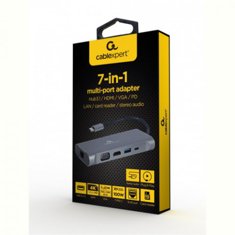 Док станція Cablexpert USB-C 7-в-1 (A-CM-COMBO7-01)
