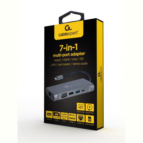 Док станція Cablexpert USB-C 7-в-1 (A-CM-COMBO7-01)