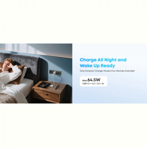 Мережевий зарядний пристрій Anker Charger 70W, 3xUSB-C, 1xUSB-A, Black (A121CG11)