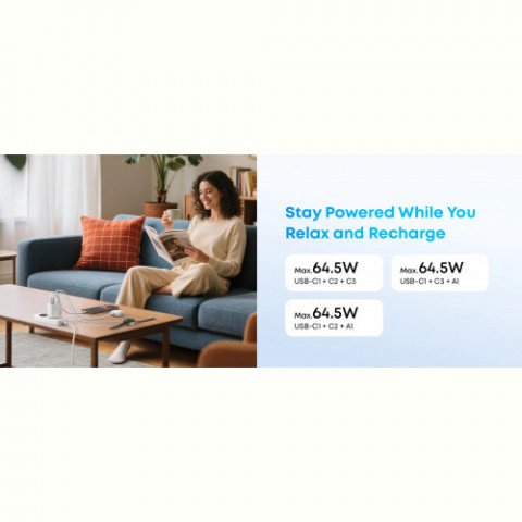 Мережевий зарядний пристрій Anker Charger 70W, 3xUSB-C, 1xUSB-A, Black (A121CG11)