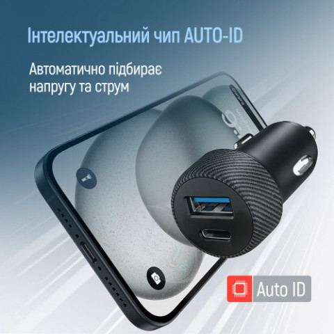 Автомобільний зарядний пристрій ColorWay 2USB (Type-C PD35W + USB QC3.0) 35W Black (CW-CHA064PD-BK)
