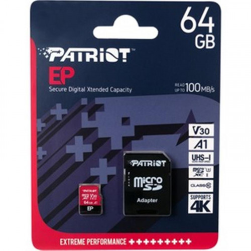 Карта пам`ятi MicroSDXC 64GB UHS-I/U3 Class 10 Patriot EP A1 R90/W80MB/s + SD-adapter (PEF64GEP31MCX)