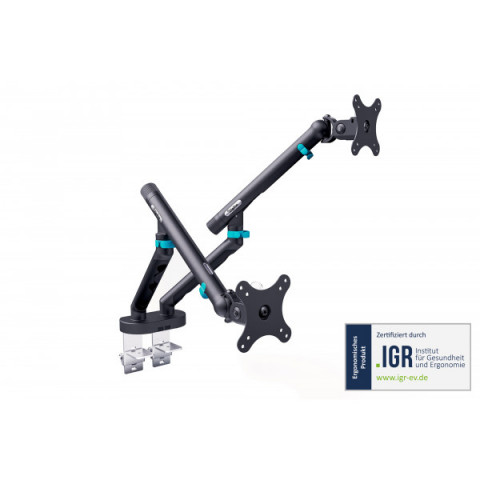 Кріплення DIGITUS Dual Monitor Clamp, 2 x до 35"/10кг, з нахилом, поворотом, чорне
