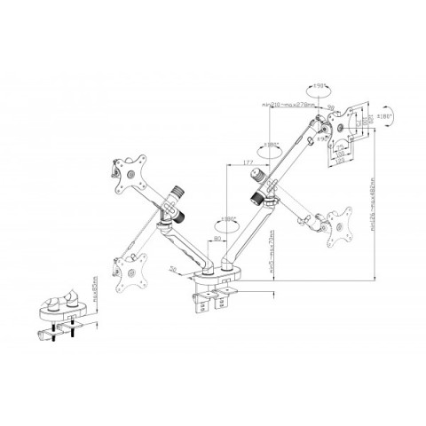 Кріплення DIGITUS Dual Monitor Clamp, 2 x до 35"/10кг, з нахилом, поворотом, чорне