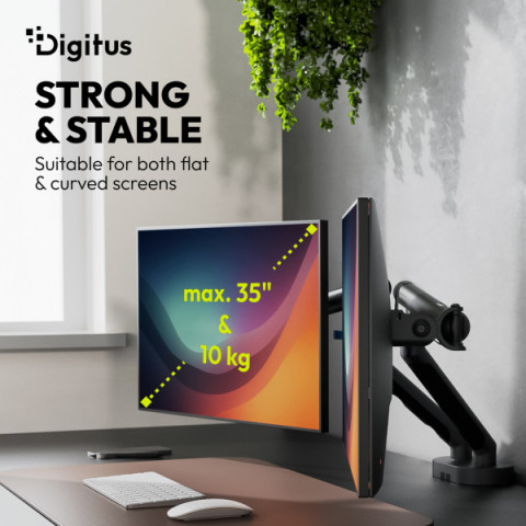 Кріплення DIGITUS Dual Monitor Clamp, 2 x до 35"/10кг, з нахилом, поворотом, чорне