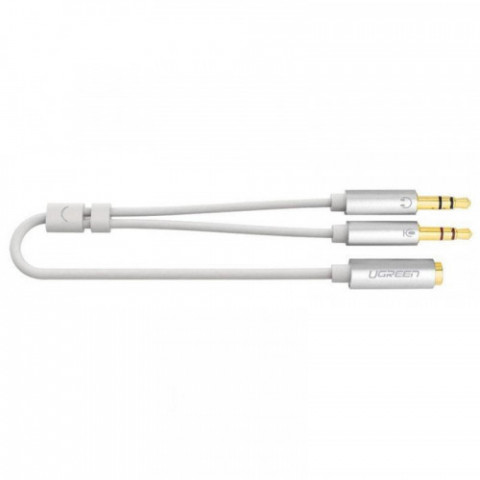 Кабель Ugreen AV140 AUX 3.5 мм TRRS - TRSx2, 0.2 м, White (10790)