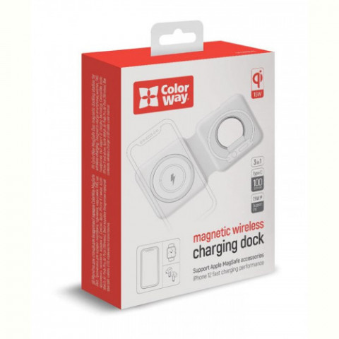 Бездротовий зарядний пристрій ColorWay MagSafe Duo Charger 15W for iPhone White (CW-CHW32Q-WT)