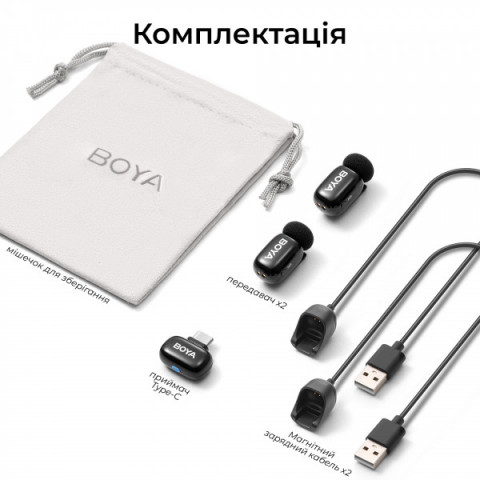 Бездротовий петличний мікрофон Boya mini 2-04 Type-C Black Купити в Україні