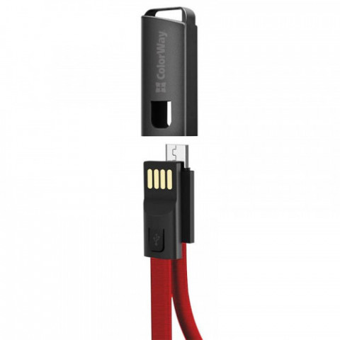 Кабель ColorWay USB-microUSB, 2.4А, 0.22м, Red (CW-CBUM022-RD)