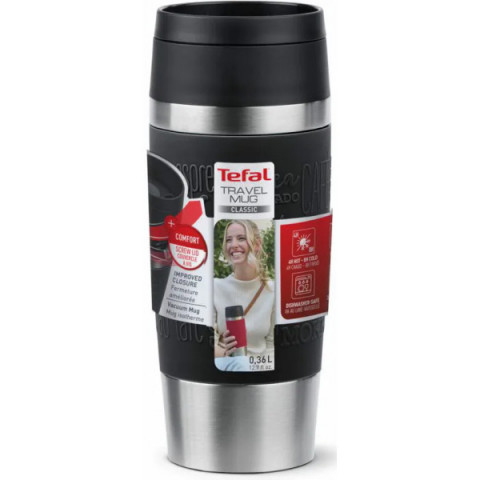 Термочашка Tefal Travel Mug Classic, 360мл, нержавіюча сталь, чорний (N2020210) Купити в Україні