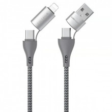 Кабель WK WDC-112  4-in-1 Type-C *2/IPH/USB, 1м Silver (6941027619254)