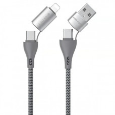 Кабель WK WDC-112  4-in-1 Type-C *2/IPH/USB, 1м Silver (6941027619254)
