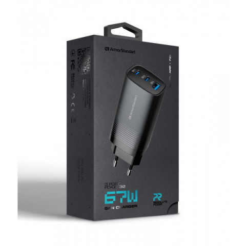 Мережевий зарядний пристрій ArmorStandart Resolute Power ARP-721 67W GaN Black (ARM88384)