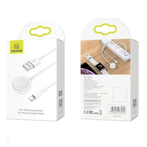 Бездротовий зарядний пристрій Usams US-CC076 2in1 USB Charging Cable for iPhone & Apple Watch White (CC076WH01)