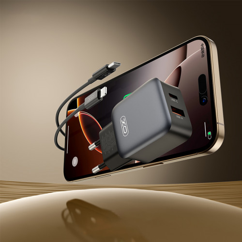 Мережевий зарядний пристрій XO L156 (1USB-С, 1USB, 3А) PD, QC 3.0 Black (L156.black)