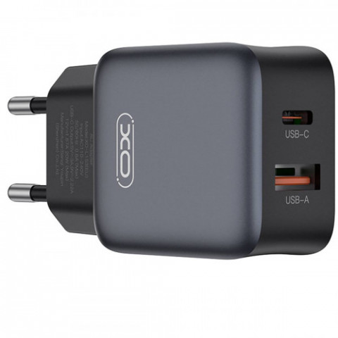 Мережевий зарядний пристрій XO L156 (1USB-С, 1USB, 3А) PD, QC 3.0 Black (L156.black)