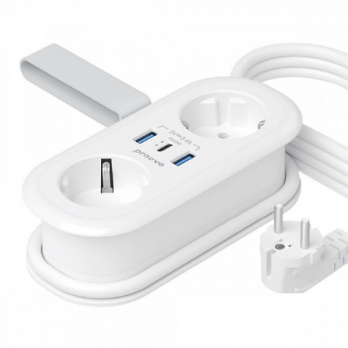 Мережевий фільтр Proove Supercoil 20W (2xAC + Type-C + 2xSB) 1.5m white Купити в Україні