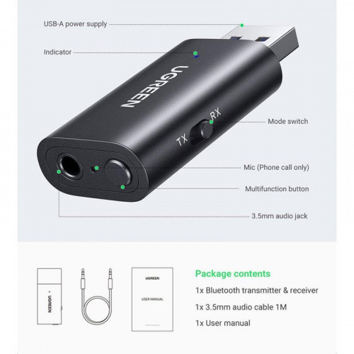 Bluetooth-адаптер Ugreen CM523 with Audio Cable (60300)