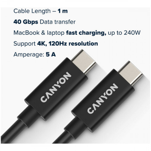 Кабель USB Type-C Canyon UC-44 Type-C to Type-C 1m Black (CNS-USBC44B)