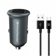 Автомобільний зарядний пристрій ArmorStandart 2xUSB QC3.0 Grey + кабель USB-C (ARM82459)