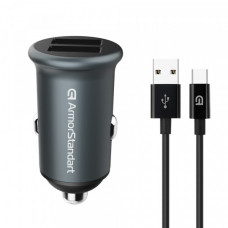 Автомобільний зарядний пристрій ArmorStandart 2xUSB QC3.0 Grey + кабель USB-C (ARM82459)