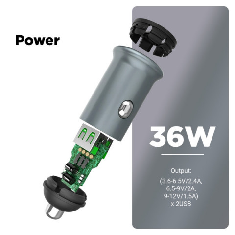 Автомобільний зарядний пристрій ArmorStandart 2xUSB QC3.0 Grey + кабель USB-C (ARM82459)
