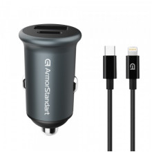 АЗП ArmorStandart USB Type-C PD20W + USB QC 3.0 Grey + кабель Lightning (ARM82460)
