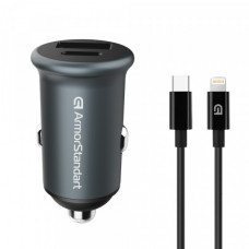 АЗП ArmorStandart USB Type-C PD20W + USB QC 3.0 Grey + кабель Lightning (ARM82460)