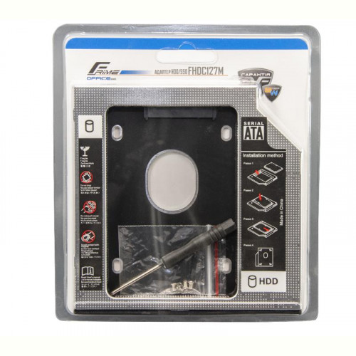 Переходнік Frime для установки 2.5" SSD/HDD у відсік приводу 12.7мм Black/Silver (FHDC127M)