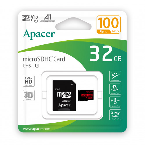 Карта пам`ятi MicroSDHC 32GB UHS-I Class 10 Apacer + SD adapter (AP32GMCSH10UB-R)