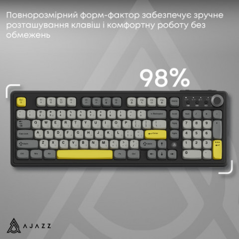 Клавіатура бездротова Ajazz AF98 Plus Black Gray Yellow (AF98-PLUS-BGY)