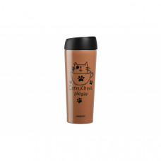 Термочашка Ardesto Coffee time Cat, 450мл, нержавіюча сталь, коричневий світлий