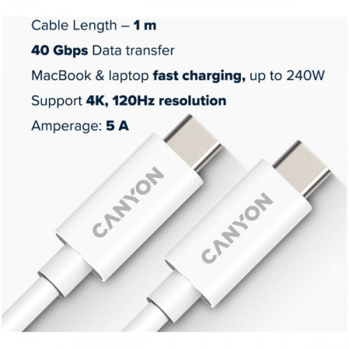 Кабель USB Type-C Canyon Type-C to Type-C 1m White (CNS-USBC44W)