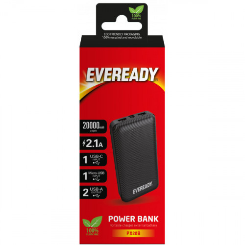 Зовнішній акумулятор (Power Bank) Energizer Eveready 20000 mAh Black (PX20B)