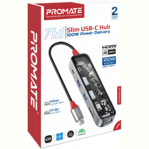 USB-хаб Promate TransHub-Lite USB Type-C Grey