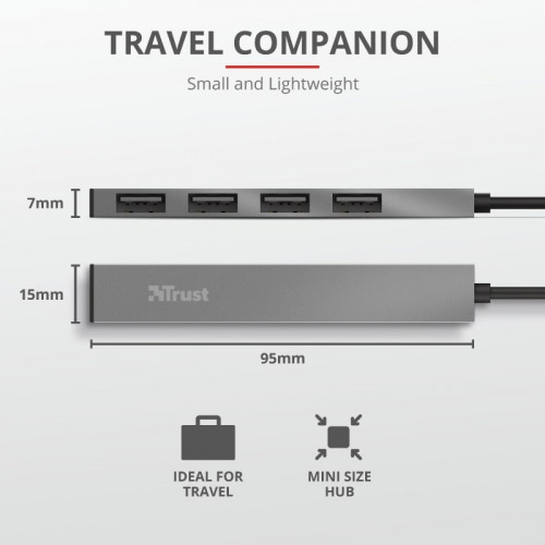 Концентратор Trust Halyx Aluminium USB-А Grey (23786)
