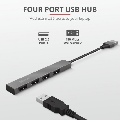 Концентратор Trust Halyx Aluminium USB-А Grey (23786)