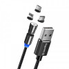 Кабель ColorWay USB-Lightning + microUSB + USB-C Magnetic Rotation 540°, 2.4А, 1м, Black (CW-CBUU037-BK)