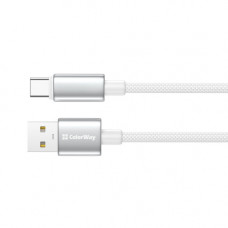 Кабель ColorWay USB - USB Type-C (M/M), zinc alloy braided, 3А, 2 м, White (CW-CBUC099-WT)